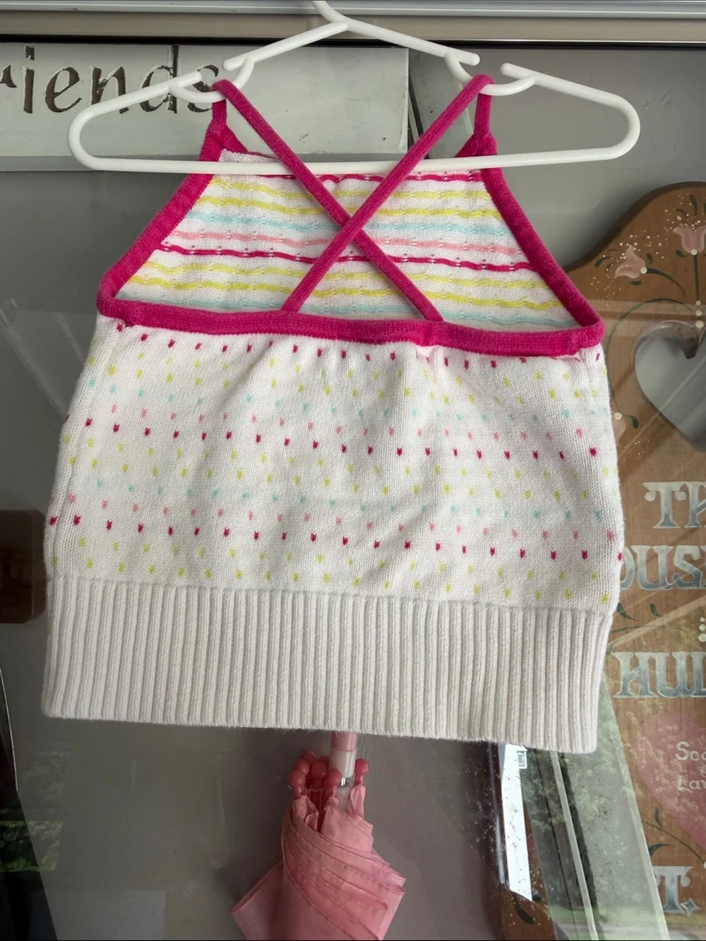 Gymboree Pink-Trim White Knit Halter Tank with Multicolor Dots